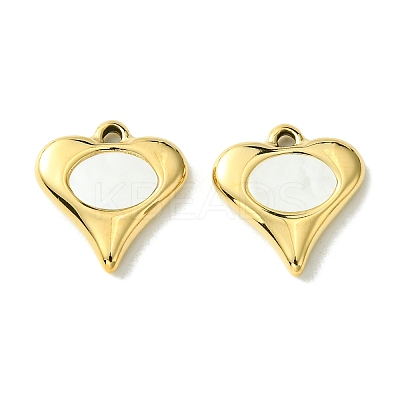 Ion Plating(IP) 304 Stainless Steel Pave Shell Heart Charms FIND-Z028-23G-1