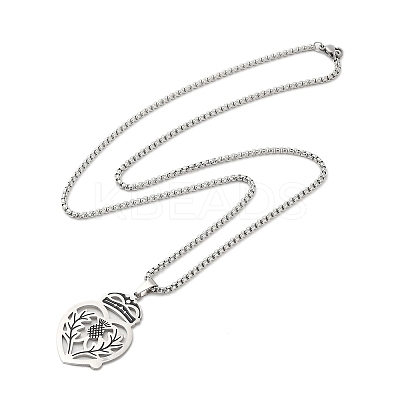 Non-Tarnish 201 Stainless Steel Box Chain Scottish Luckenbooth Thistle Heart Pendant Necklaces for Women NJEW-U005-02P-1