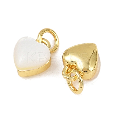 Brass Pave Natural White Shell Heart Charms with Jump Rings KK-F908-07G-1