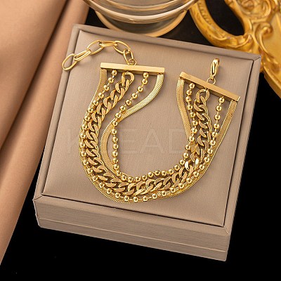 304 Stainless Steel Multi-strand Bracelets for Women LS-BJEW-Q040-04G-1