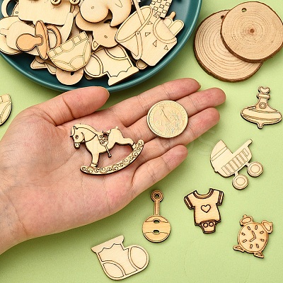 50Pcs Unfinished Wood Slices Art Pendants Chips WOOD-CJ0001-52-1
