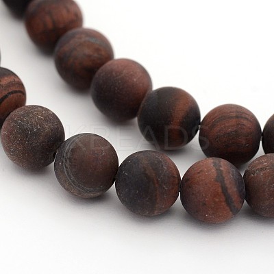 Frosted Natural Tiger Eye Round Bead Strands G-M272-16-8mm-1