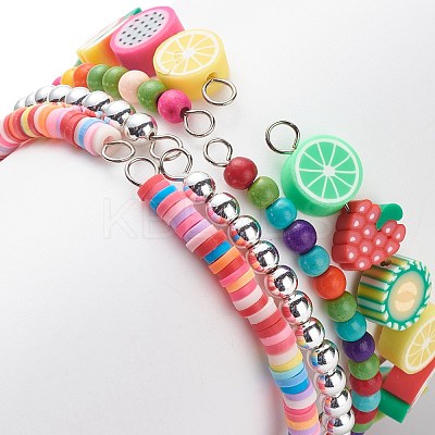 4Pcs 4 Style Handmade Polymer Clay Fruit & Synthetic Hematite & Turquoise(Dyed) Beaded Bracelets Set BJEW-JB08693-1