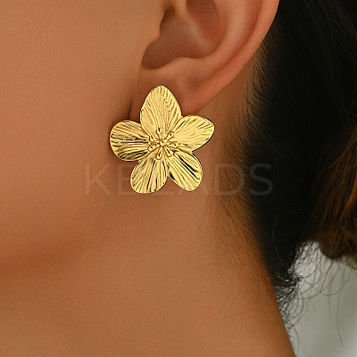 Stylish 201 Stainless Steel Striped Flower Stud Earrings CN5900-2-1