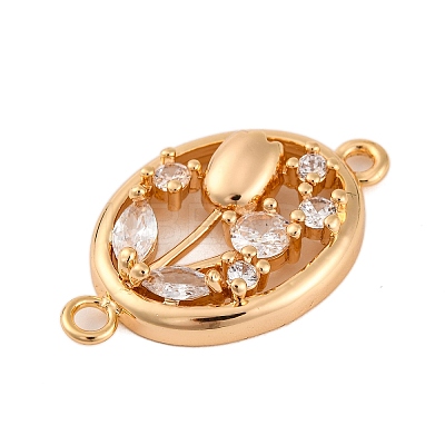 Brass Pave Clear Cubic Zirconia Connector Charms KK-Z066-10G-1