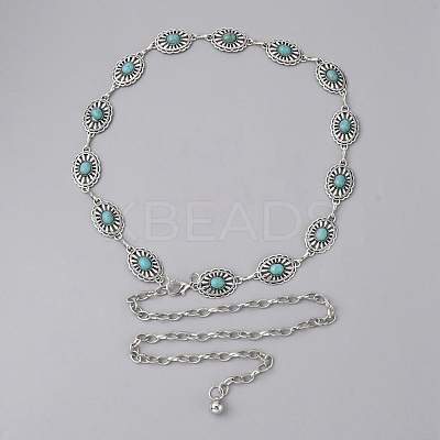 Synthetic Turquoise Oval Link Chains AJEW-WH0258-428-1