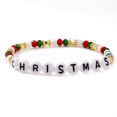 Christmas Brass & Resin & Glass Beaded Stretch Bracelets TY5833-1-1