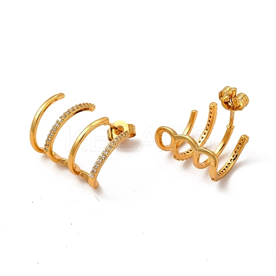 Rack Plating Brass Micro Pave Cubic Zirconia Stud Earrings EJEW-P221-45G-1