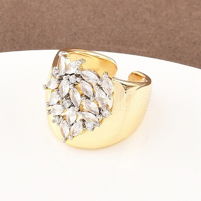 Brass Micro Pave Cubic Zirconia Cuff Rings RJEW-D333-04A-G-1