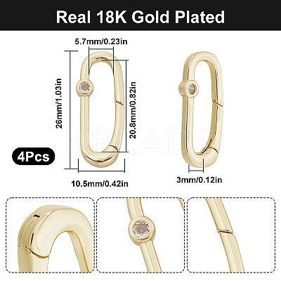 4Pcs Rack Plated Brass Micro Pave Clear Cubic Zirconia Clasps KK-SC0005-70-1