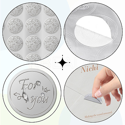 Round Plastic Silver Foil Embossed Picture Stickers DIY-WH20008-005-1
