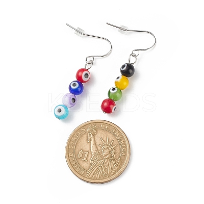 9 Pairs 9 Color Lampwork Evil Eye Round Beaded Dangle Earrings EJEW-JE05088-1