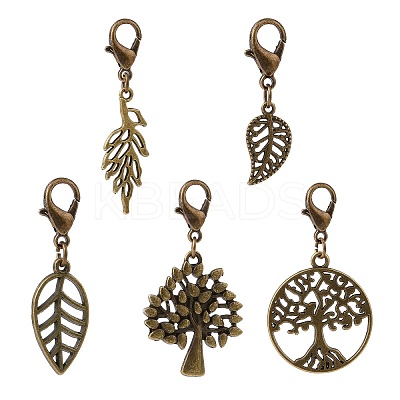 5Pcs 5 Styles Autumn Leaf & Tree Alloy Pendants Decorations Set HJEW-JM00825-1