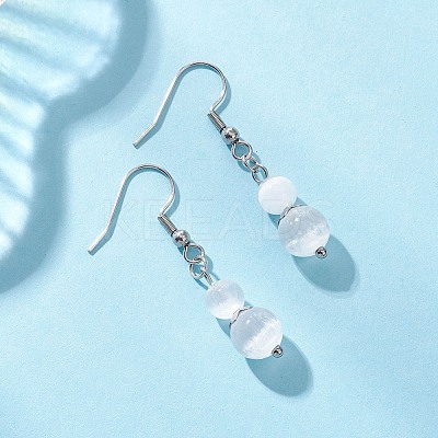 Round Natural Selenite Dangle Earrings EJEW-JE06781-01-1