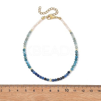 Natural Pearl Rice & Faceted Round Natural Kyanite & Apatite Beaded Anklets AJEW-AN00836-1
