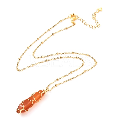 Double Pointed Natural Carnelian Pendant Necklace NJEW-JN03720-03-1