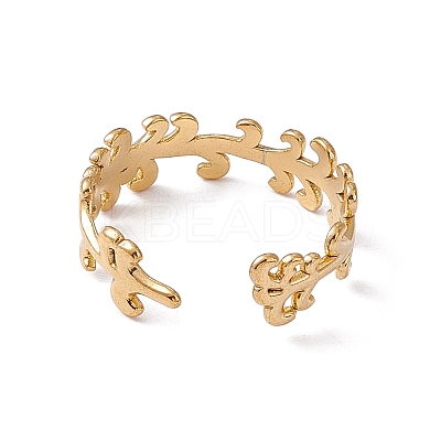 Ion Plating(IP) 304 Stainless Steel Leafy Branch Wrap Open Cuff Ring for Women RJEW-C045-20G-1