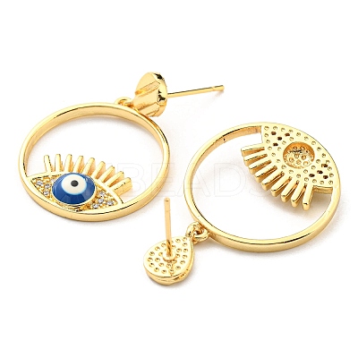 Cubic Zirconia Evil Eye Dangle Stud Earring with Enamel KK-C026-24G-1