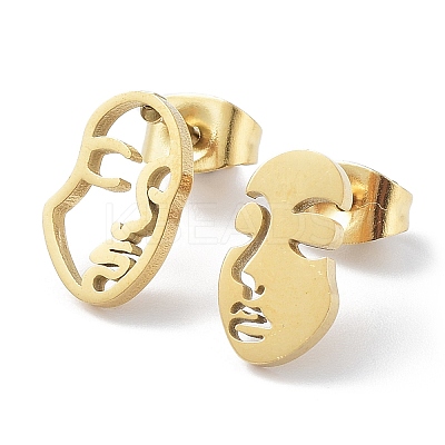 304 Stainless Steel Abstract Face Asymmetrical Earrings EJEW-H136-08G-1