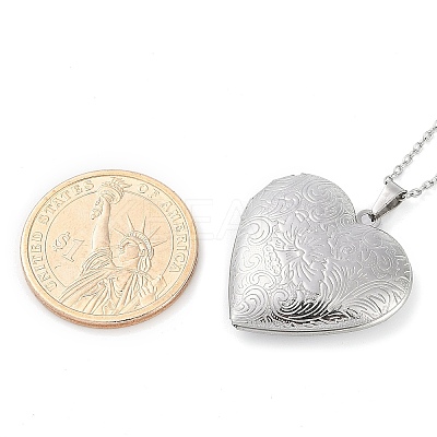 Anti-Tarnish 304 Stainless Steel Heart Locket Pendant Cable Chain Necklaces for Women LS-NJEW-M050-04C-P-1