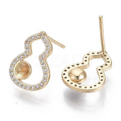 Brass Micro Pave Clear Cubic Zirconia Stud Earring Findings KK-N232-05-NF-1