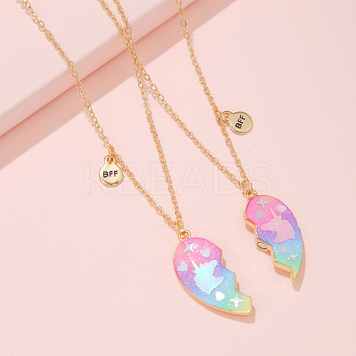 2Pcs Alloy Colorful Enamel Magnetic Unicorn Heart Pendant Friendship Necklaces for Women FS-WGC6FE6-02-1