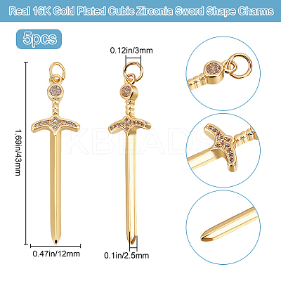 5Pcs Brass Micro Pave Clear Cubic Zirconia Pendants ZIRC-BBC002-06-1