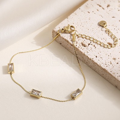 304 Stainless Steel Micro Pave Cubic Zirconia Link Chian Bracelets for Women LS-BJEW-K291-04G-1