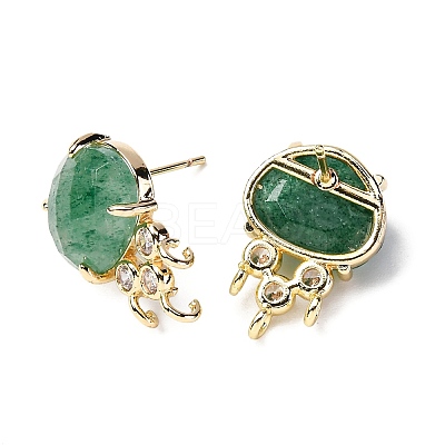 Brass Micro Pave Cubic Zirconia Stud Earring Findings with Natural Natural Green Strawberry Quartz KK-Z096-05G-02-1