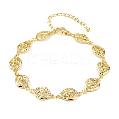Teardrop Brass Micro Pave Clear Cubic Zirconia Link Chain Bracelets for Women BJEW-A090-02G-1