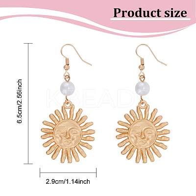 2 Pairs 2 Colors Alloy Sun with Smiling Face Dangle Earrings with Plastic Pearl Beaded EJEW-AN0001-82-1