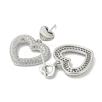 Heart Rack Plating Brass Micro Pave Cubic Zirconia Dangle Stud Earrings EJEW-F331-24P-1