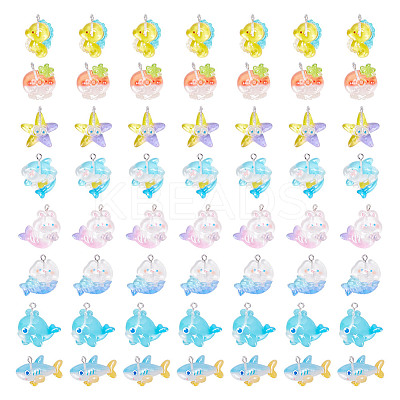 40Pcs 8 Styles Ocean Theme Transparent Resin Cartoon Pendants RESI-AR0001-44-1