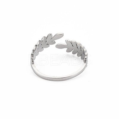 Non-Tarnish 304 Stainless Steel Leaf Open Cuff Ring for Women RJEW-S405-190P-1