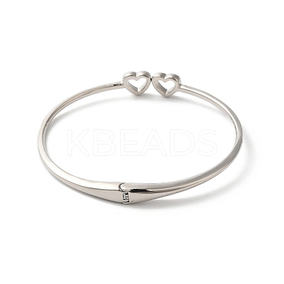 Rack Plating Brass Micro Pave Clear Cubic Zirconia Hollow Double Heart Hinged Bangles BJEW-H616-02P-1