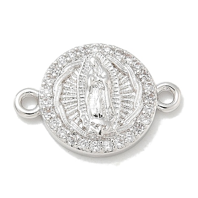 Rack Plating Brass Micro Pave Clear Cubic Zirconia Religion Virgin Mary Connector Charms KK-L224-094P-05-1