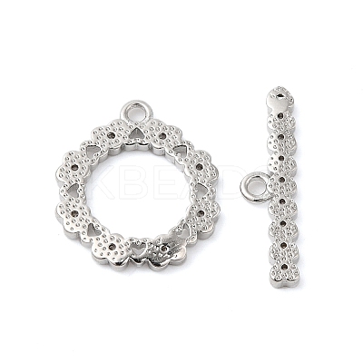 Brass Pave Clear Cubic Zirconia Toggle Clasps KK-P234-83P-1