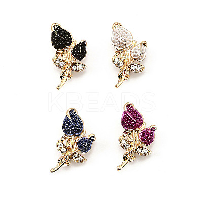 12Pcs 4 Colors Rose Shape Enamel Pins JEWB-A033-07G-1