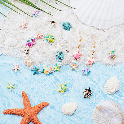 84Pcs 2 Styles 7 Colors Ocean Theme Synthetic Turquoise Dyed Beads Strands G-UN0001-31-1