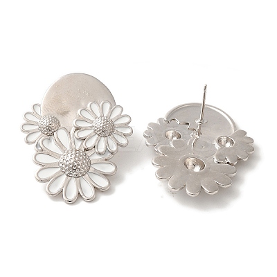 Rack Plating Flower Brass Enamel Stud Earrings EJEW-B062-34P-1