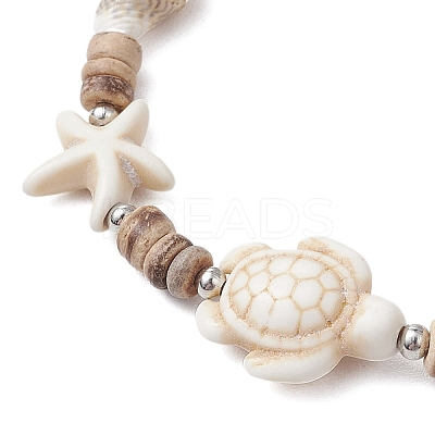 Ocean Theme Starfish Turtle Synthetic Turquoise & Coconut Braided Bead Bracelet Sets BJEW-JB11460-02-1