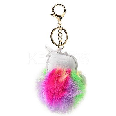Imitation Rex Rabbit Fur Ball & PU Leather Unicorn Pendant Keychain KEYC-K018-01KCG-02-1