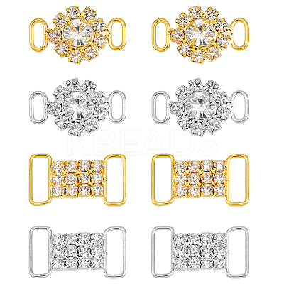 8Pcs 4 Styles Brass Crystal Rhinestone Connector Charms KK-HY0003-35-1