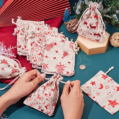 20Pcs 4 Styles Christmas Theme Cotton Fabric Cloth Bags ABAG-TA0002-04A-1