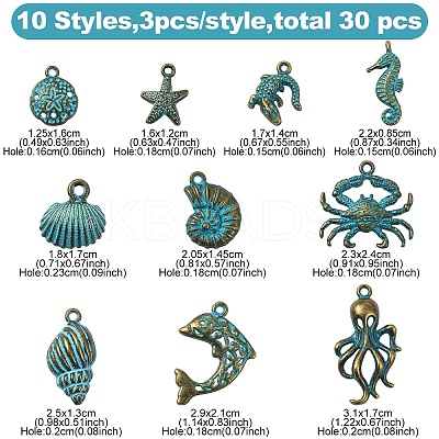 30Pcs 10 Styles Tibetan Style Alloy Pendants FIND-YW0007-08-1