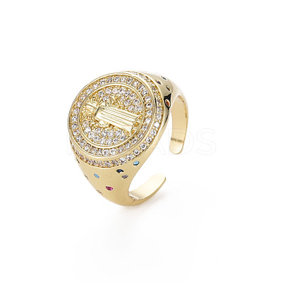 Colorful Cubic Zirconia Flat Round with Jesus Wide Band Cuff Ring RJEW-N035-079-NF-1