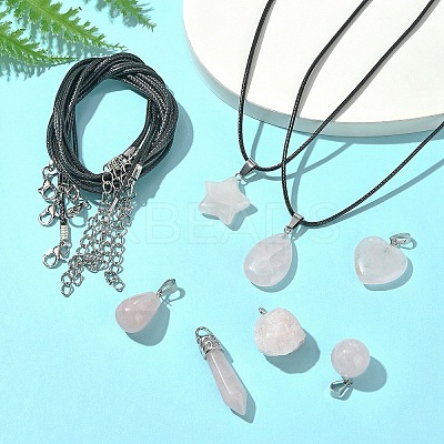DIY Natural Rose Quartz Pendants & Waxed Cord Necklaces Making Kits DIY-FS0008-74-1