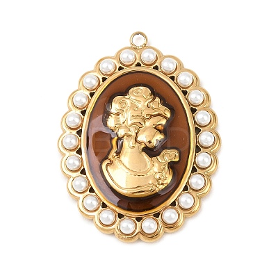 304 Stainless Steel Enamel with ABS Plastic Imitation Pearl Pendants STAS-Z185-02G-1