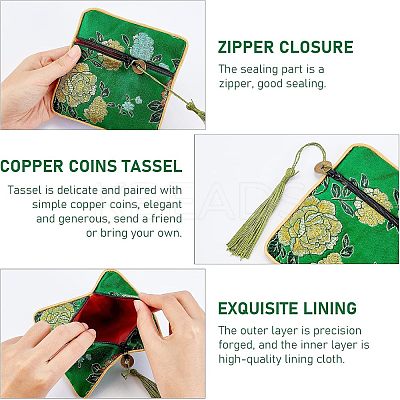 14Pcs 14 Colors Chinese Brocade Tassel Zipper Jewelry Bag Gift Pouch ABAG-NB0001-21-1