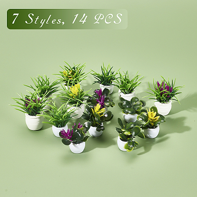 14Pcs 7 Styles Plastic Mini Bonsai Display Decorations DJEW-GA0001-11-1